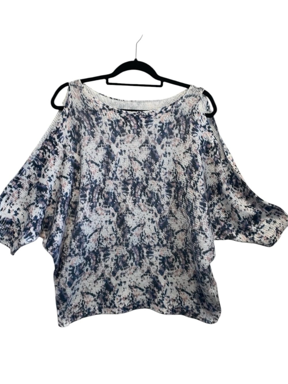 Luisa Ricci Blue/Pink/White Abstract Knit Open Shoulder Top Made in Italy M EUC
